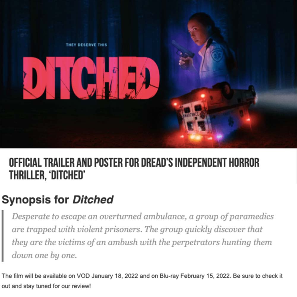 Official Trailer and Poster for Dread’s Independent Horror Thriller, ‘Ditched’